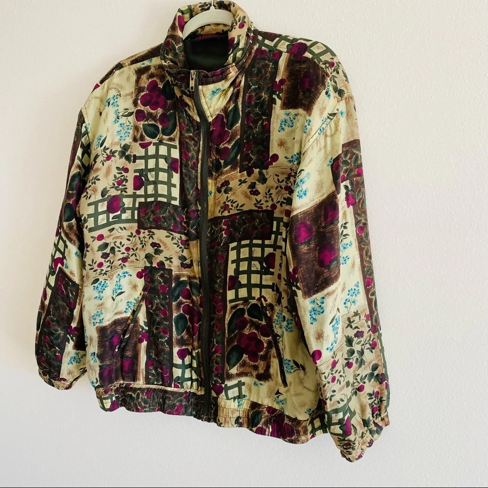 Vintage studio sportif 100% SILK ZIP LIGHT BOMBER JACKET Windbreaker Patchwork - Picture 9 of 10
